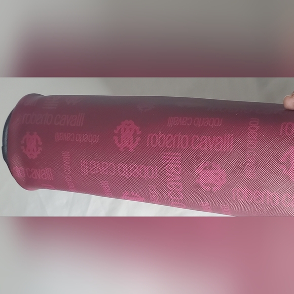 NWT Roberto Cavalli 8"x9"Cosmetic Bag Designer Case In Burgundy - Picture 5 of 13